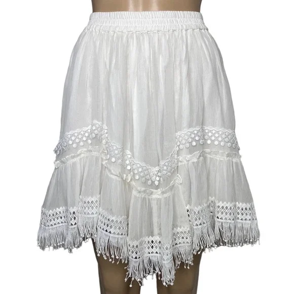 Rococo‎ Sand Cia Mini Skirt NEW Resort Wear Boho Off White Bridal Wedding  XS - Picture 3 of 8